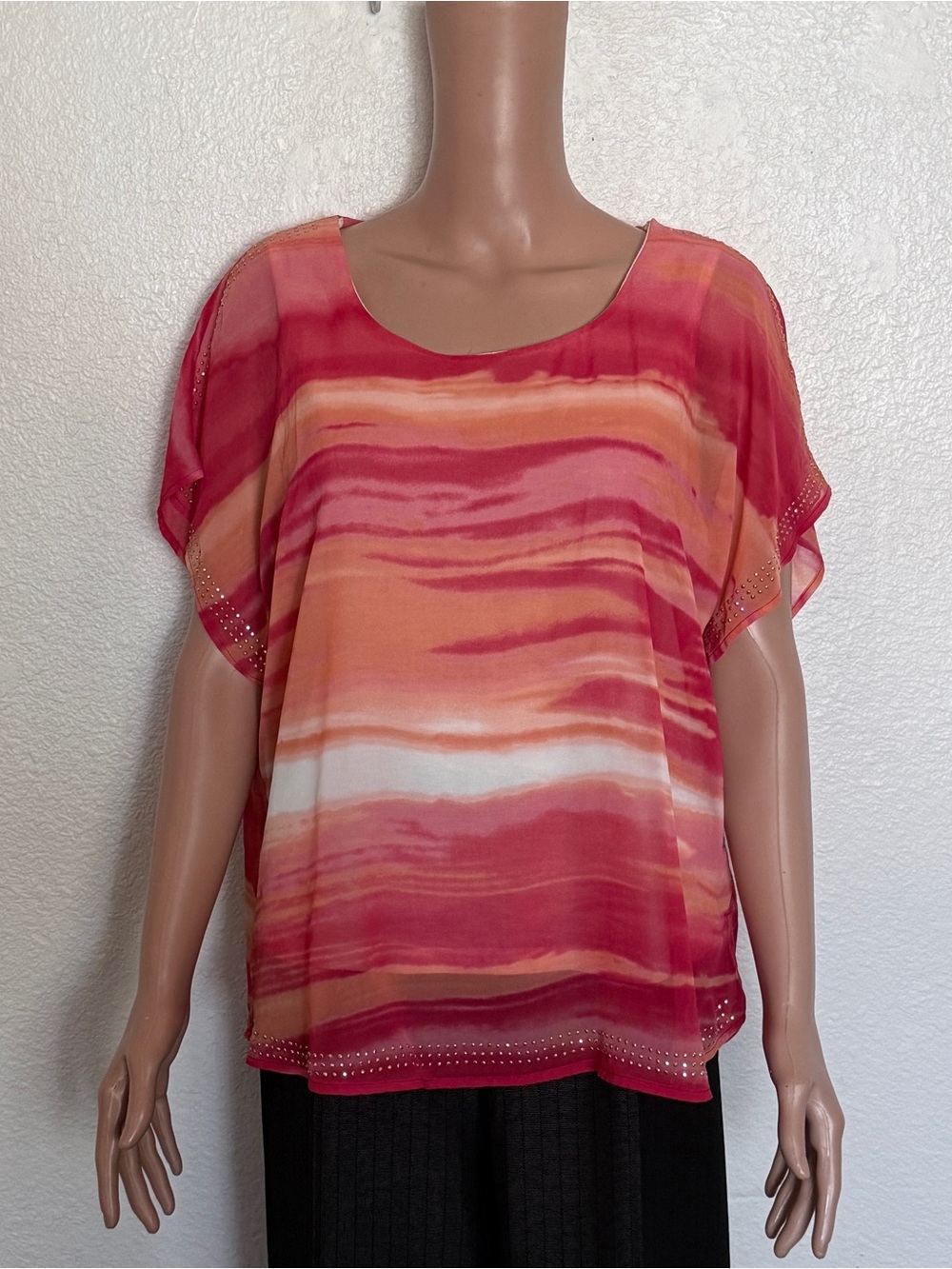 Y2K Style & Co Sunset Sheer Rhinestone Blouse Sunset Sheer Layered Top